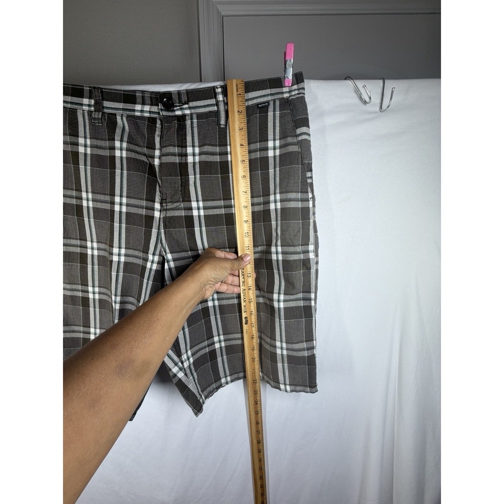Hurley Men's Plaid Walk Shorts Brown Teal White Size 34 Casual Surf Skate Shorts